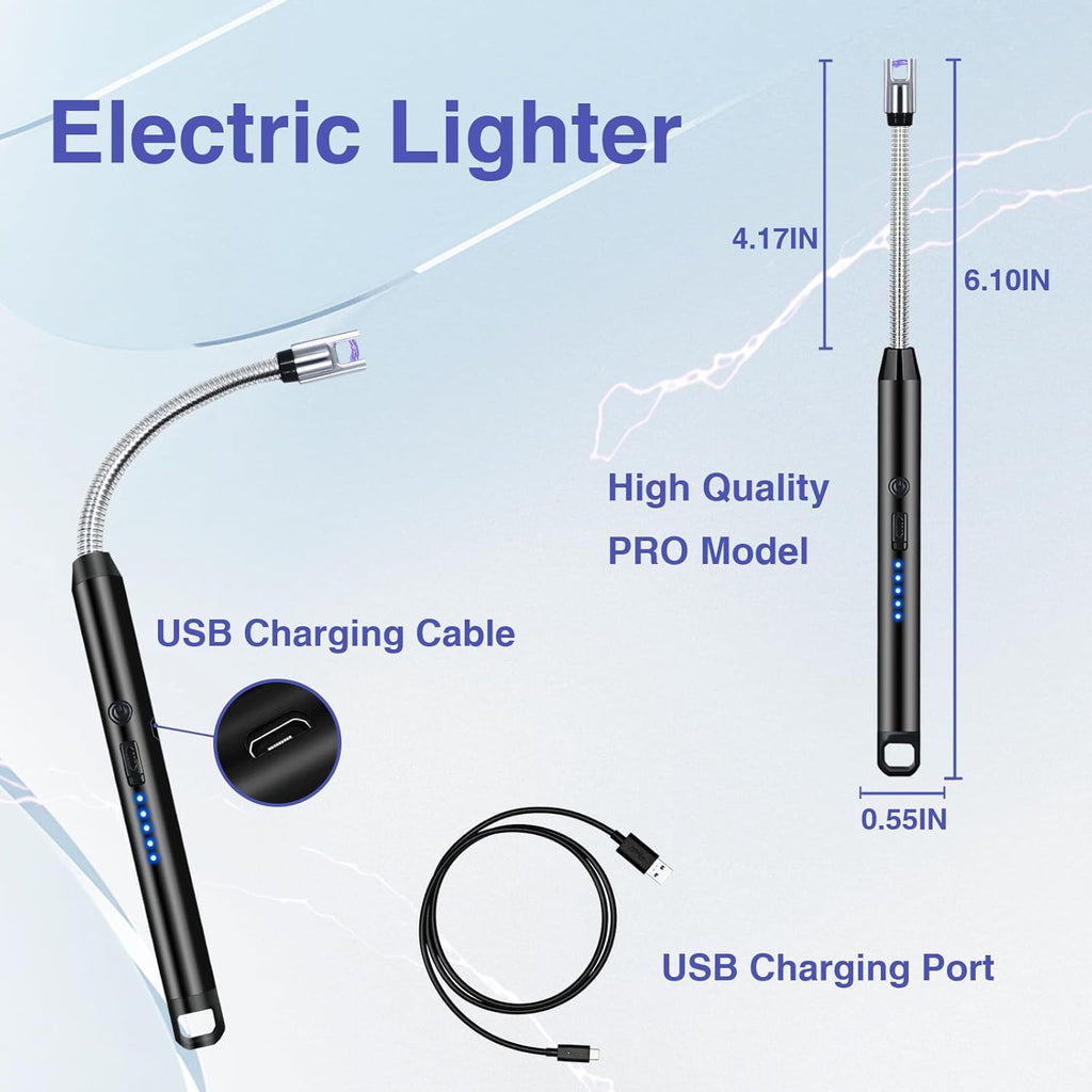 Skiennix Electric Candle Lighter - Windproof Flameless Design with 360° Flexible Neck & LED Display | 2 Pack