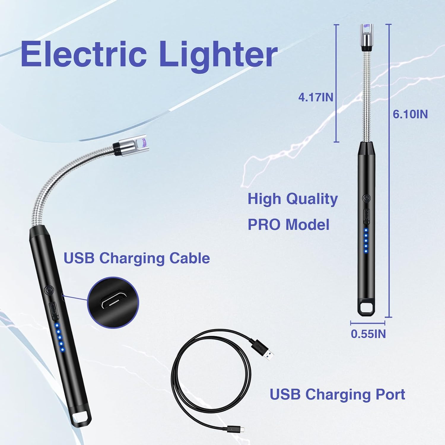Skiennix Electric Candle Lighter - Windproof Flameless Design with 360° Flexible Neck & LED Display | 2 Pack