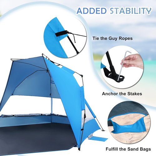 EAGLE PEAK Beach Tent - Instant Pop-Up Canopy with UPF50+ UV Protection for 3-4 People | Light Blue