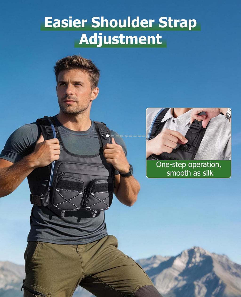 NOOLA Running Vest with 2L Water Bladder, Reflective Hydration Backpack for Men Women, Lightweight Chest Pack with Phone Pocket Adjustable Running Backpack for Marathon Fishing Cycling Hiking, Large
