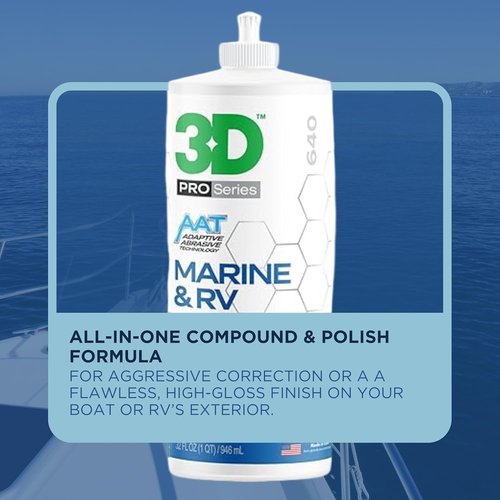 3D Marine & RV Gel-Coat Compound & Polish - Removes Oxidation & Scratches, Deep Shine Wax Protection, 32oz