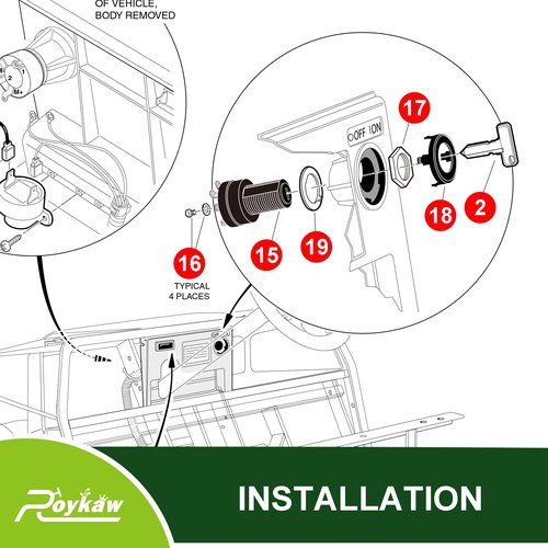 Roykaw Golf Cart Ignition Switch and Key for Club Car DS 1996-Up Models, Replaces OEM # 101826301, 1012505