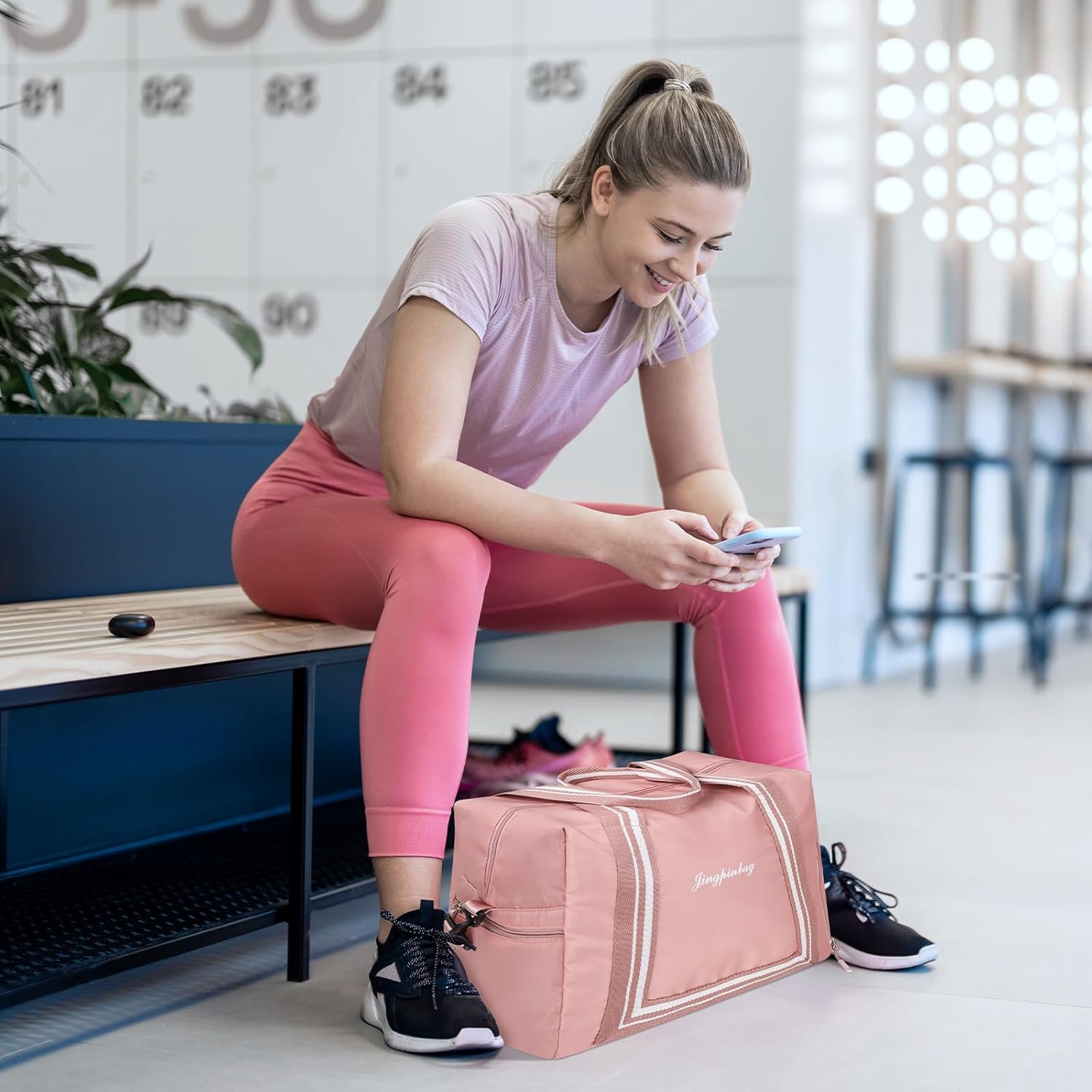 Skiennix Pink Gym Bag - 30L Duffle with Wet Pocket & Shoe Compartment | Ideal for Travel & Sports