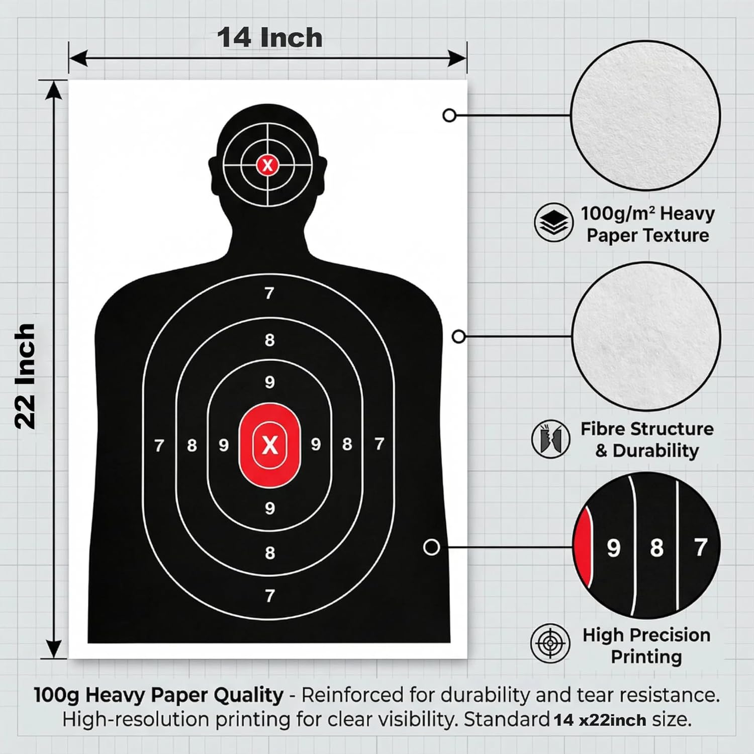 Silhouette Paper Shooting Target - Ideal for Indoor & Outdoor Aiming Practice | 14x22 Inches