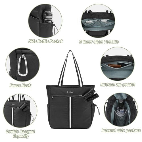 G4Free Pickleball Bag, Pickleball Tote Bag for Women Men, External Ball Bag with Shoe Compartment & Paddle Cover Pocket,Black