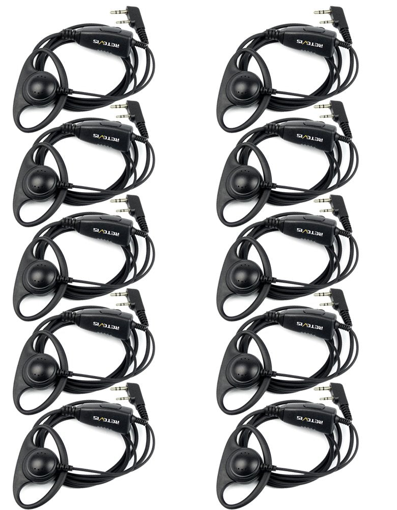 Retevis Case of 10, Walkie Talkies Earpiece with Mic 2 Pin D-Type Headset for H-777 RT22 RT21 RT86S, Compatible with Pxton, Baofeng BF-888S, Kenwood Walkie Talkies, Walkie Talkie Earpiece(10 Pack)