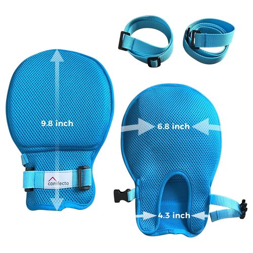 Comfecto 2pcs Dementia Restraint Gloves Finger Control Mitt for Adult Elderly with Straps and Breathable Thick Soft Sponge, Safety Hand Gloves Protector to Prevent Scratching Self Injury