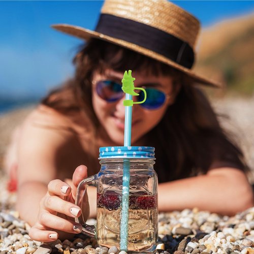 XLSXEXCL 20 Pcs Cute Animal Straw Cover Caps Compatible with Stanley Cup, Silicone Cute Reusable Straw Toppers for Cups 30&40 Oz Tumbler Accessories 10mm