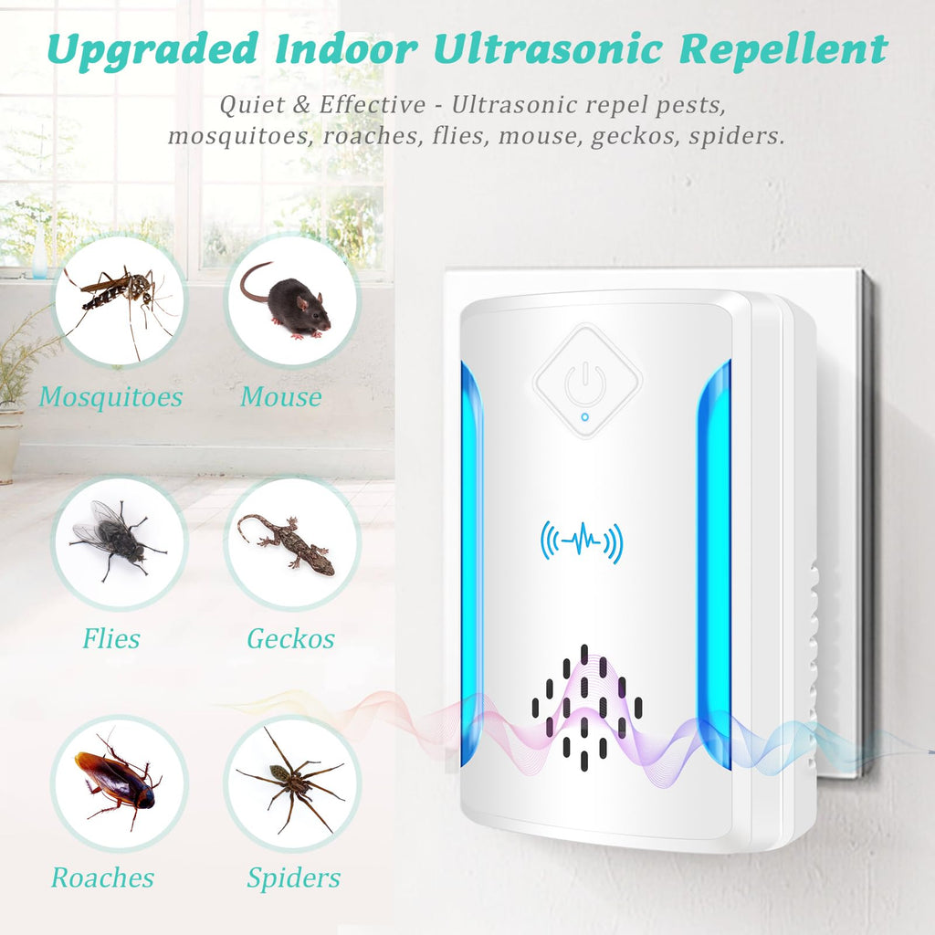 BOZFLY 6 Packs Ultrasonic Pest & Insect Repeller, Upgraded Indoor Ultrasonic Repellent for Mosquitoes, Roaches, Flies, Mouse, Geckos, Spiders, Electronic Plug in Pest Control, 2 Mode Switching, White
