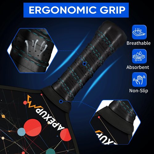 APEXUP Fiberglass Pickleball Paddles, Premium Pickleball Paddles Set of 2, Pickle Ball Set with Ergonomic Cushion Grip, 2 Pickleball Rackets, 4 Pickleball,1 Portable Bag (Colored Ball)