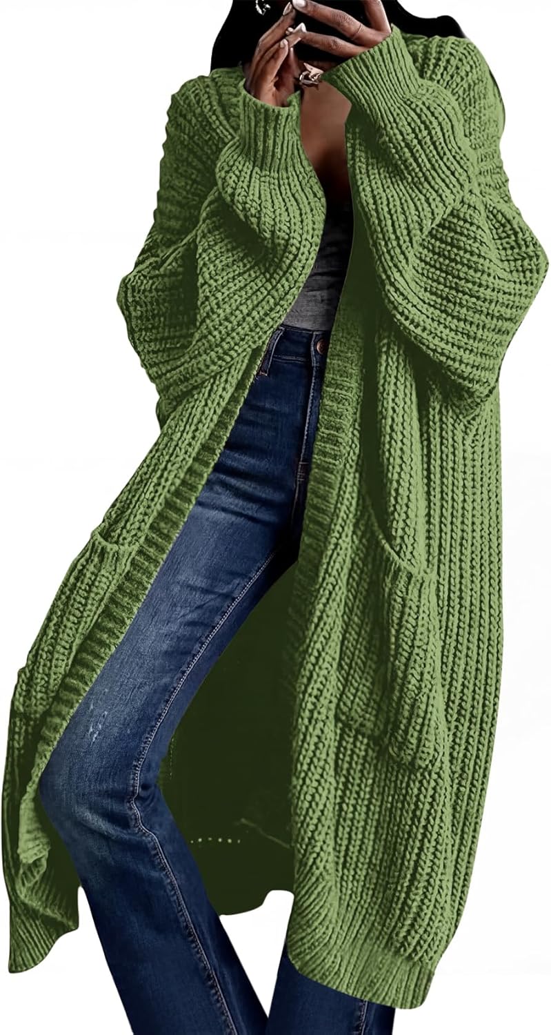 Skiennix Women's Oversized Cardigan Sweater - Cozy Knit Long Coat with Pockets for Fall & Winter