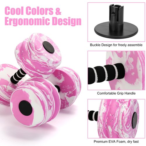 Aquatic Exercise Dumbbells, Water Dumbbells, 2PCS Foam Barbells for Men Women Water Workouts (Pink+White)