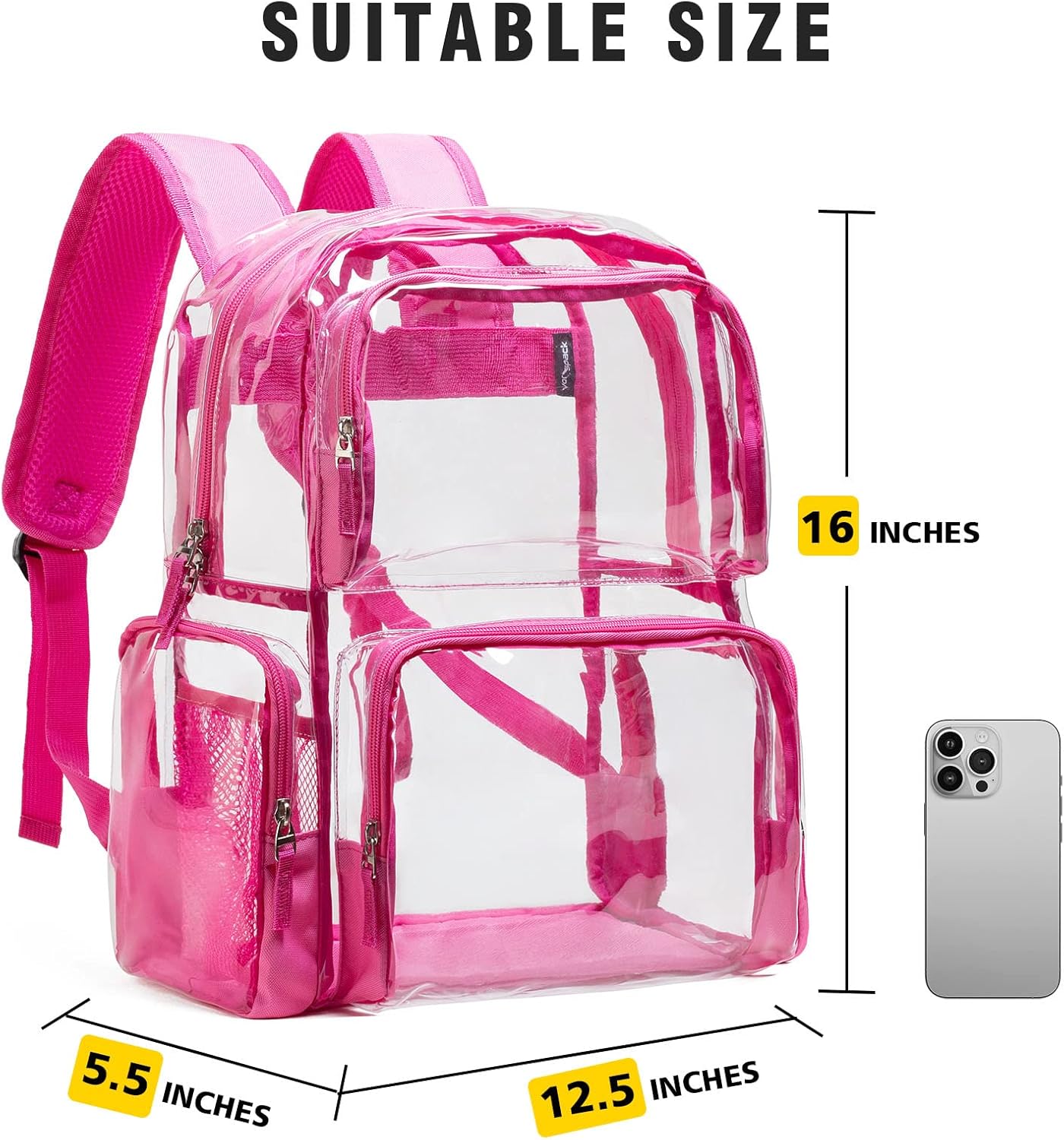 Vorspack Clear Backpack - Transparent Design with Reinforced Bottom & Multi-Pockets | Pink