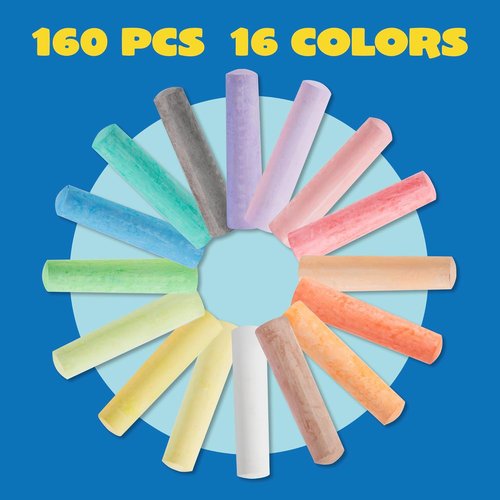 JOYIN 160 PCS Sidewalk Chalk Set | Non-Toxic, Washable Jumbo Chalk in 16 Vibrant Colors for Outdoor Art