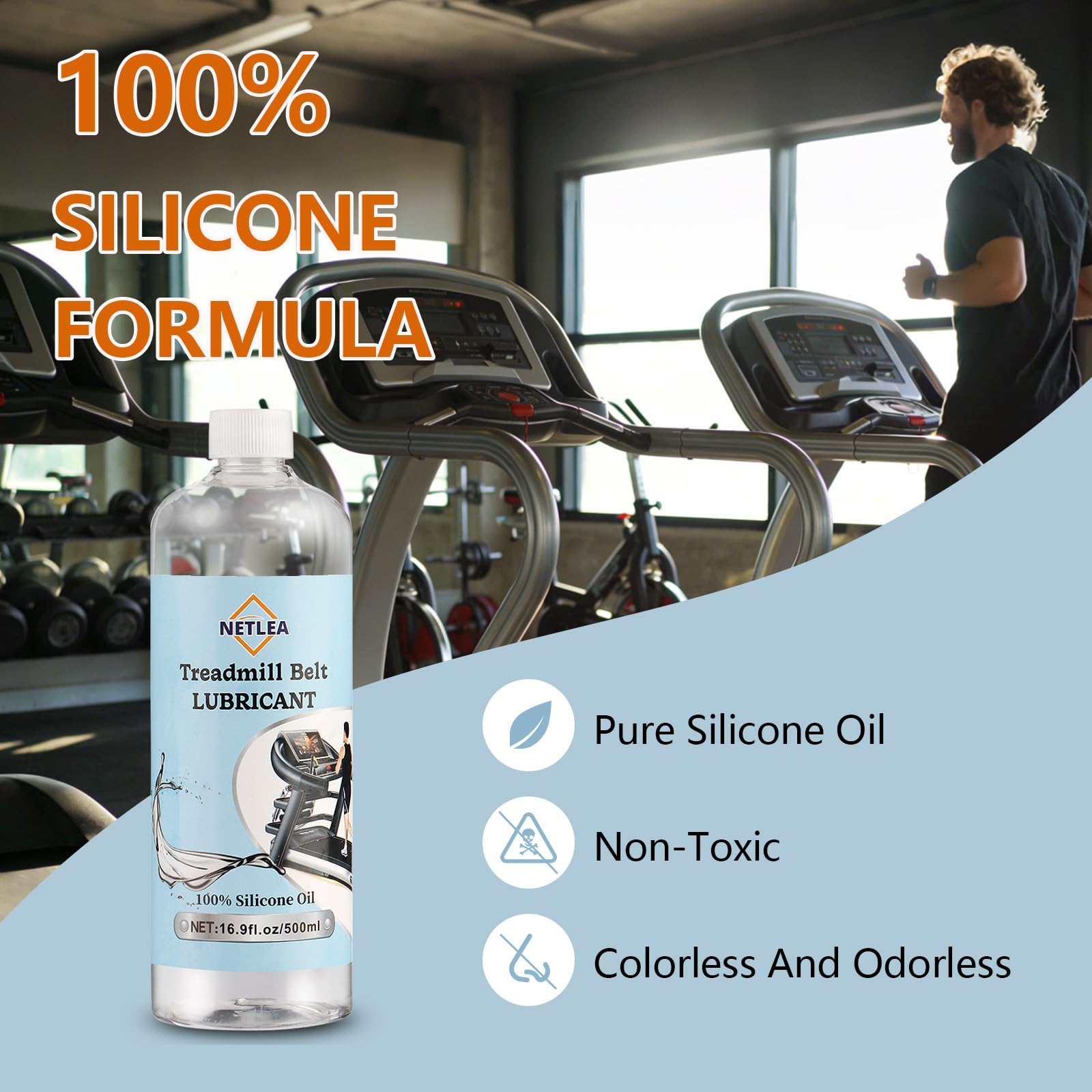 NetLea 100% Pure Silicone Treadmill Belt Lubricant 22 fl.oz/650ml Bottle - High Temp Resistant Treadmill Oil with Easy-Use Applicator Tube & Twist Cap (22oz（17oz+5oz）)