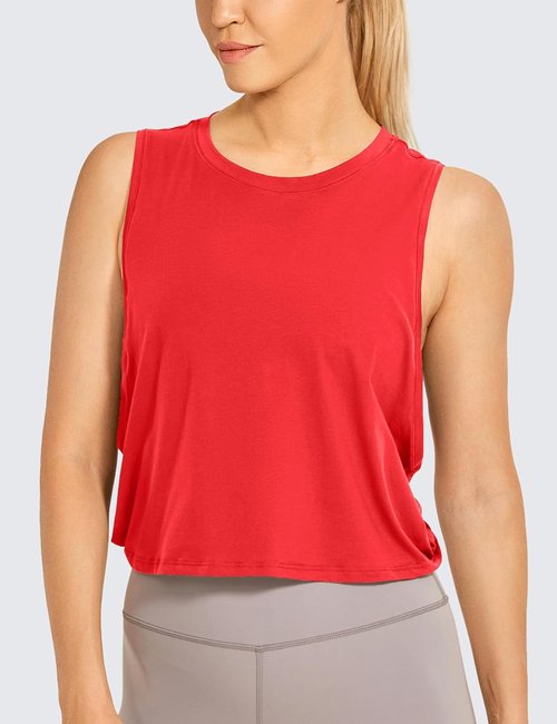 CRZ YOGA Pima Cotton Tank Tops for Women - Loose Sleeveless Workout Shirts | Athletic Gym Crop