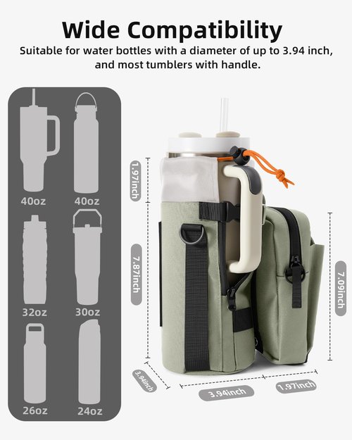 Nefeeko Magnetic Water Bottle Bag, Bottle holder for Gym – Detachable 2-in-1 Design | Fits 40OZ Bottles | Durable Oxford Fabric | Ideal for Fitness/Golf/Tennis/Hiking (Khaki)