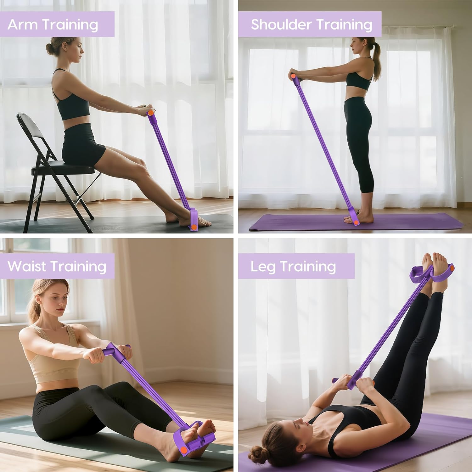 Resistance Bands - Skiennix 6-Tube Elastic Foot Pedal Set for Full-Body Workout | Natural Rubber