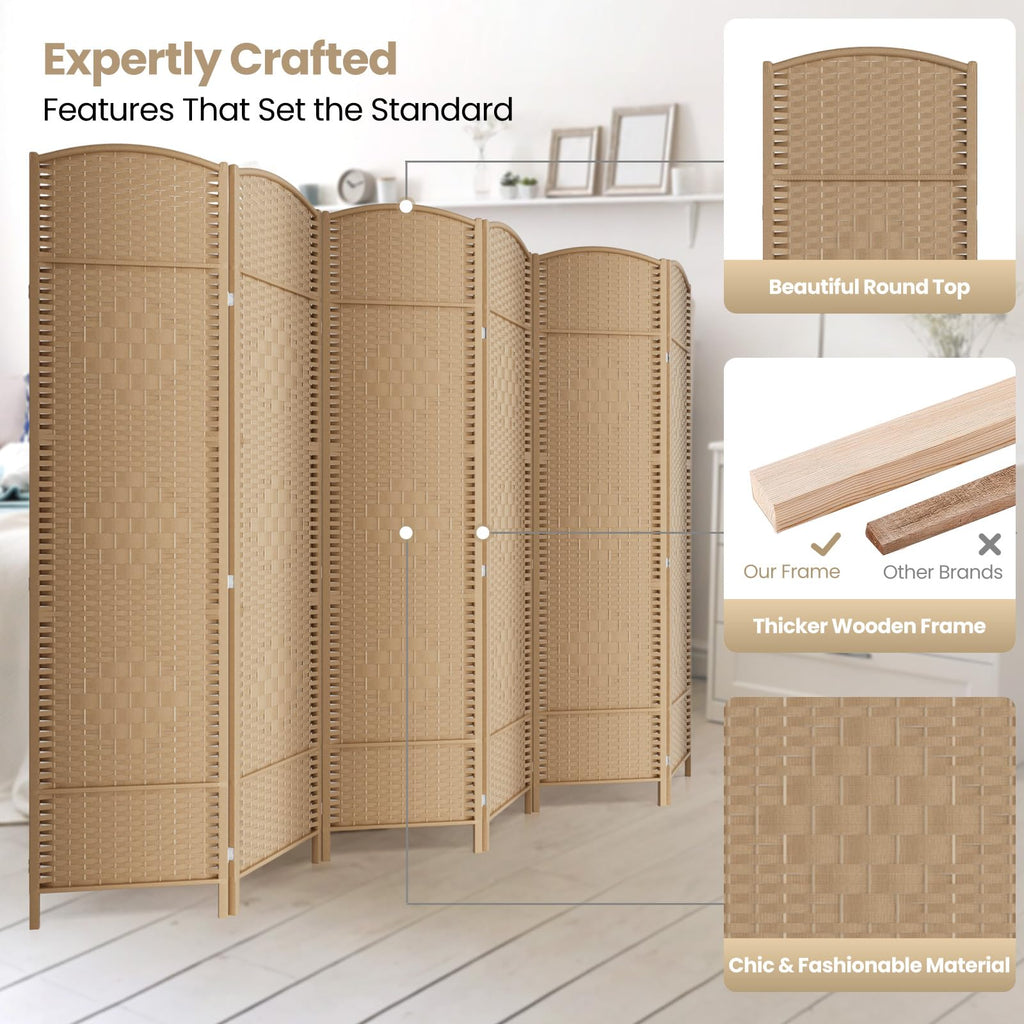 Cocosica 6 Panel Room Divider,6Ft Folding Privacy Screen,Tall - Extra Wide Foldable Panel Partition Wall Divider with Diamond Double-Weaved Hand-Woven Design Room Screen Divider