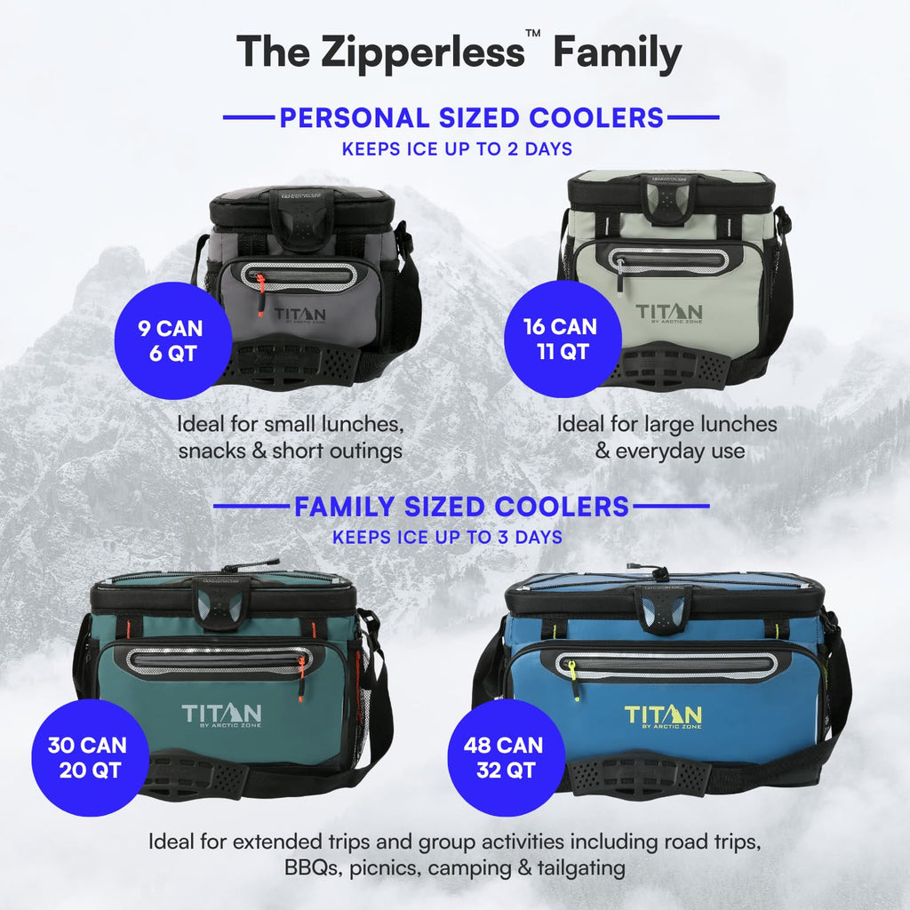 Titan by Arctic Zone Zipperless Soft Sided Cooler with HardBody Liner and SmartShelf, Insulated Bag with Shoulder Strap and Bottle Opener for Beach, Picnic, and Travel, 30 Can Capacity, Jungle Hunt
