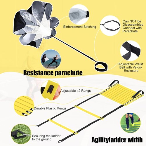 Agility Ladder | 20ft Speed Training Set with 12 Steps, 5 Resistance Bands & Cones for All Ages