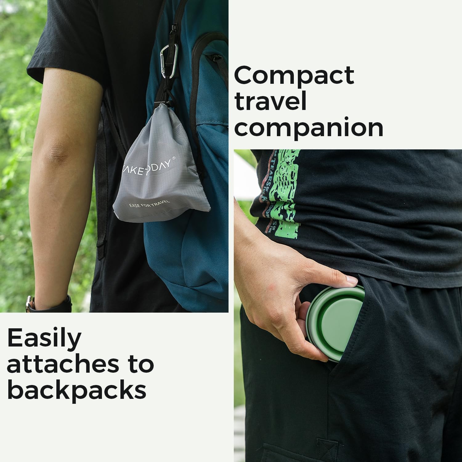 TakeToday Collapsible Travel Cup - 8 oz Silicone Foldable Water Cup with Lid & Waterproof Bag | Green
