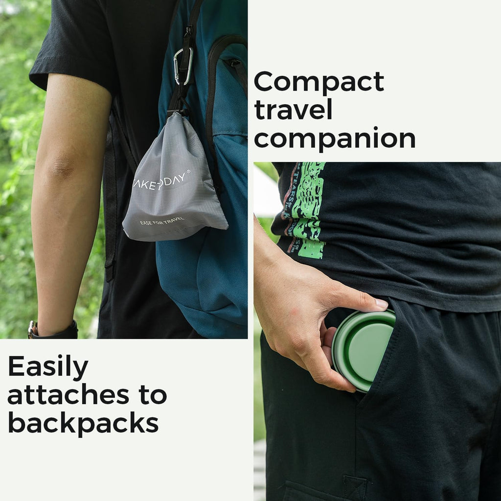 TakeToday Collapsible Travel Cup - 8 oz Silicone Foldable Water Cup with Lid & Waterproof Bag | Blue