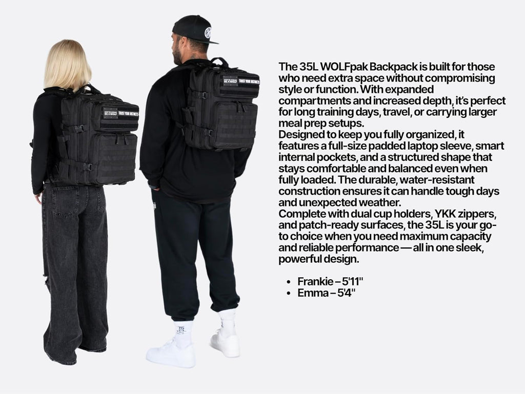 WOLFpak 35L Athletic Gym Backpack - Waterproof 1000D Oxford Material, MOLLE Webbing & Laptop Pocket | Polar White