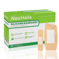 NeuHeils 80 Pcs Silicone Bandages for Sensitive Skin Assorted Sizes: Small 0.75x3 in (60 Pcs) & Large 2x4 in (20 Pcs). Non-Stick Pad, Hypoallergenic, Pain-Free Removal, Idea for Fragile Skin