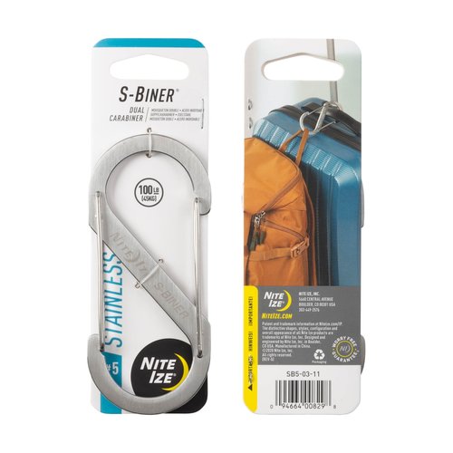 Nite Ize S-Biner Stainless Steel Dual Carabiner - Multi Purpose Dual Carabiner Clip - Great for Camping Supplies & Hiking Essentials - Secure Key Holder - Size 5, Stainless Steel (4 Pack)