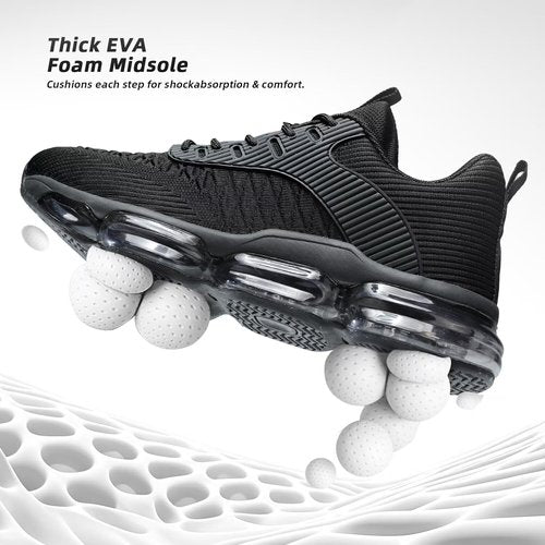 Mens Running Shoes Air Low Top Comfort Walking Lace Up Sneakers Breathable Fashion Tennis Sport Gym Fitness Cross Trainers Black