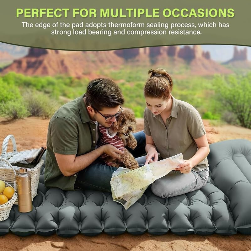 Ultralight Inflatable Sleeping Pad with Built-In Pillow, 78x27x3 in – Ultralight Camp Pad, Grey (Variation: Grey)