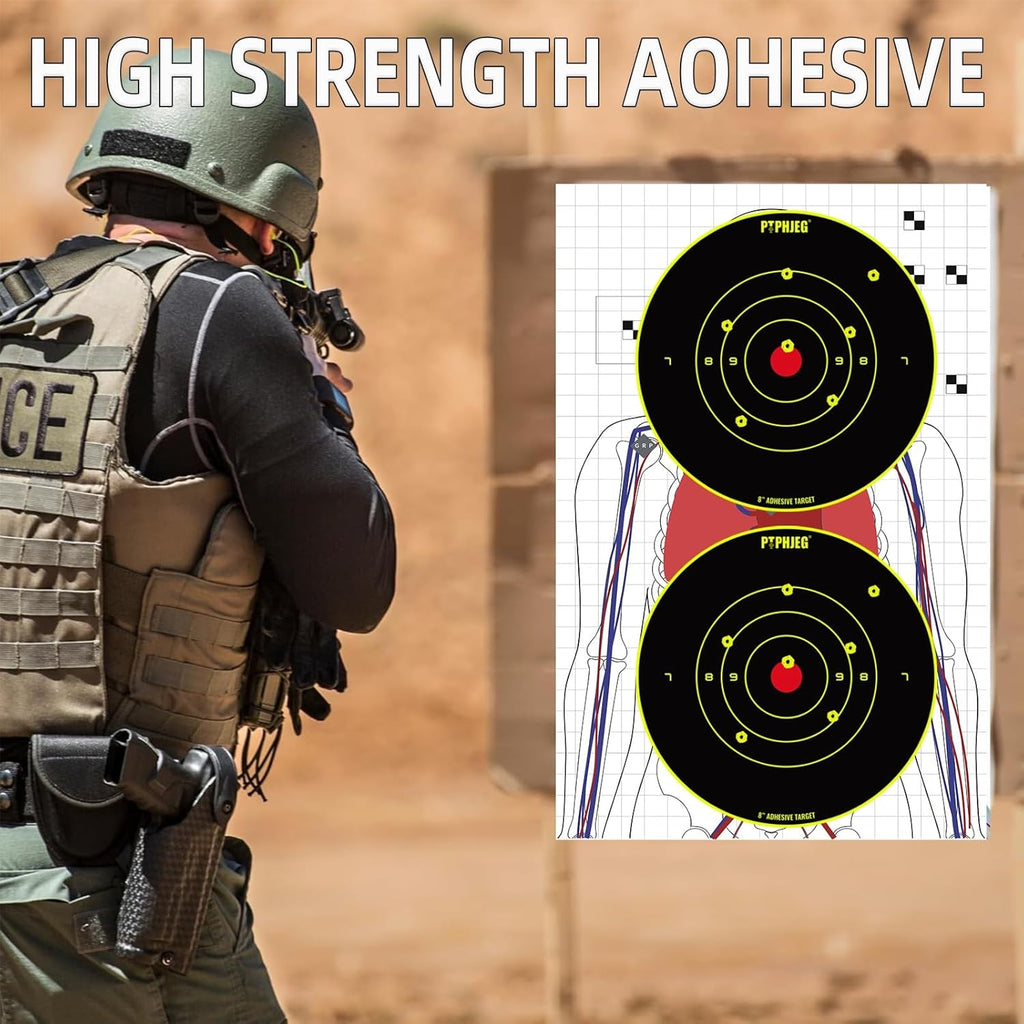 Bright Fluorescent Yellow Shooting Targets - Adhesive Splatter Design | 8x8 Inches (25/50/100 Pack)