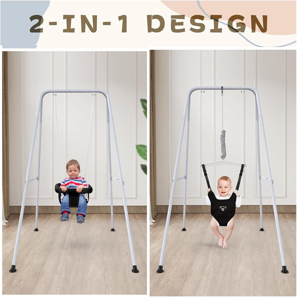 2-in-1 Baby Jumper by [Brand Name] - Versatile Indoor/Outdoor Use, Foldable Stand, Black