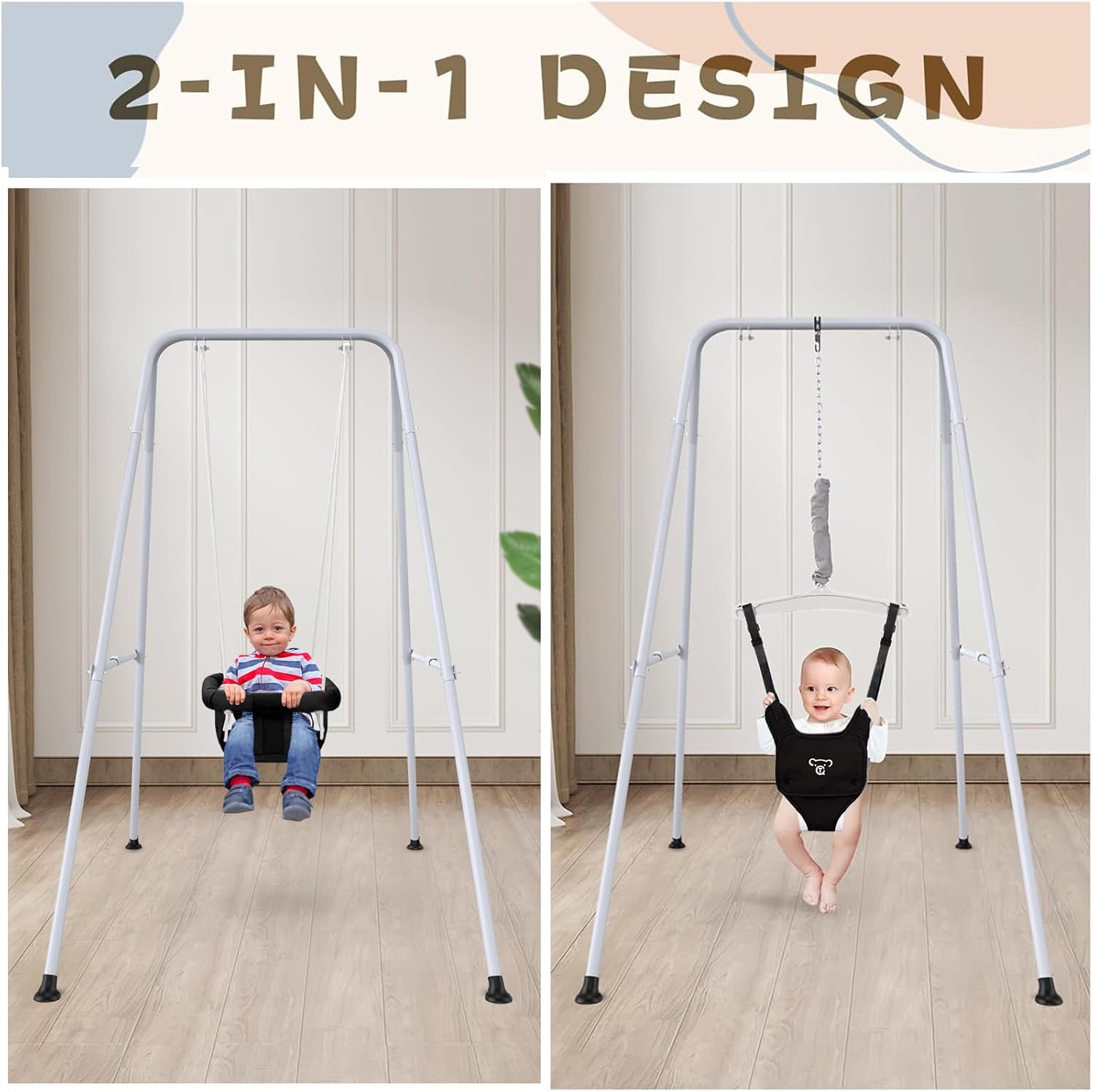 2-in-1 Baby Jumper by [Brand Name] - Versatile Indoor/Outdoor Use, Foldable Stand, Black