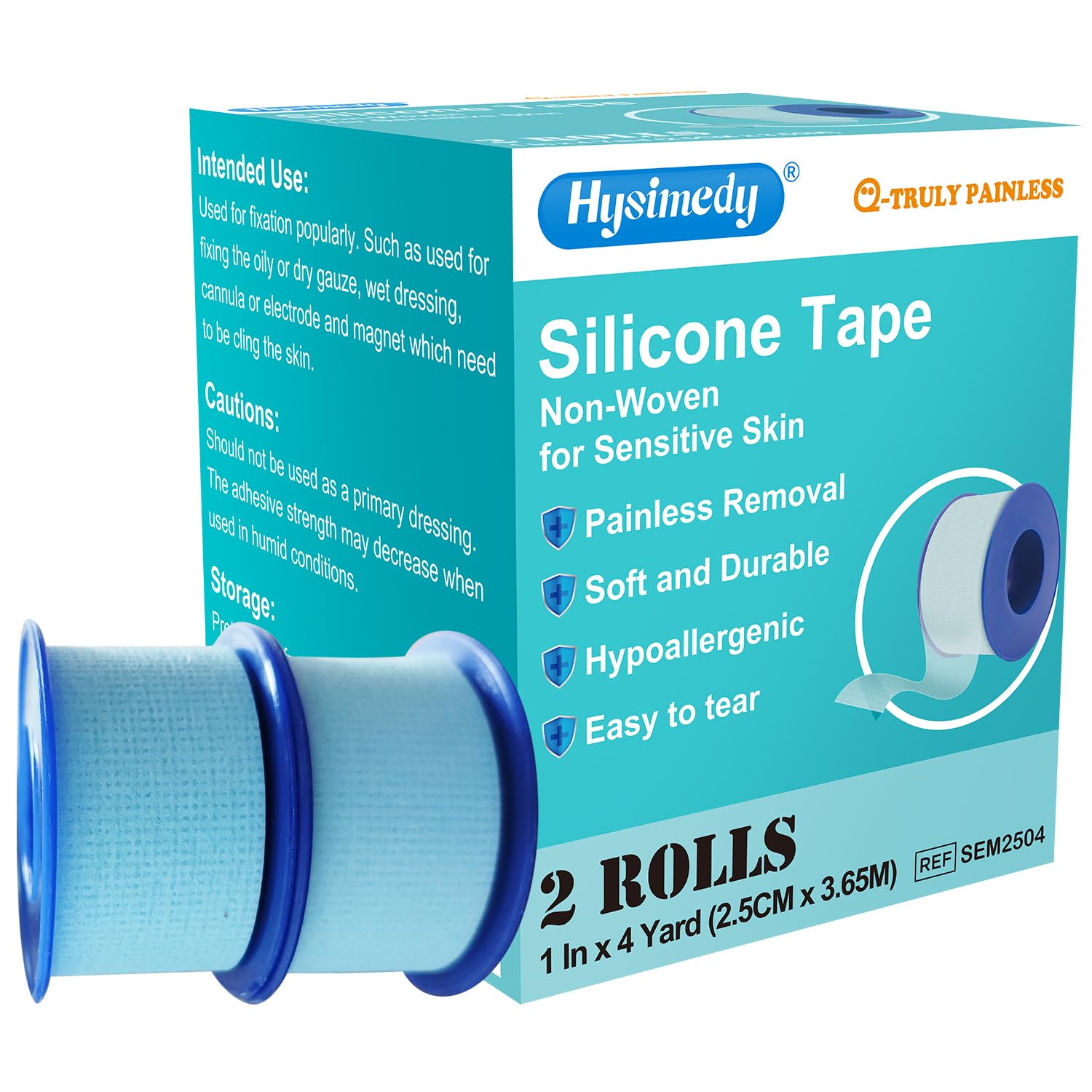 Silicone Medical Tape for Sensitive Skin 1" x 4 Yard 2 Rolls Blue Hypoallergenic Repositionable Easy Removable Surgical Tape for First Aid Wound Care Skin Friendly