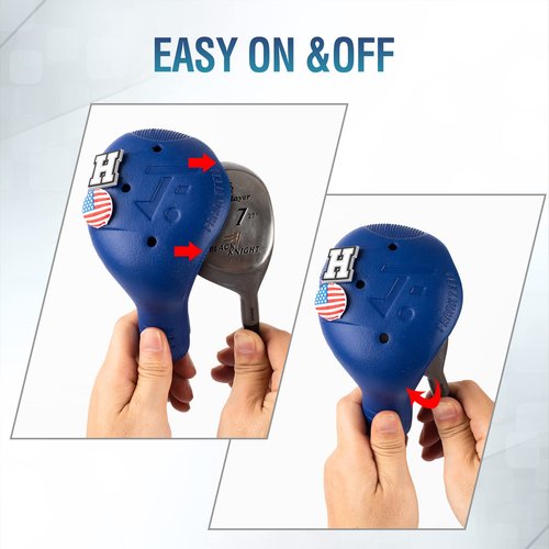 FRANKTECH Golf Club Covers 3pcs and 25pcs Funny Pins, Plastic Golf Head Covers for Driver Fairway Woods Hybrid, Driver Headcover Fit All Right-Handed Golf Clubs, Easy On Off, Washable, Funny