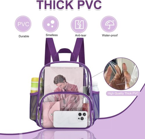 Busiuw Clear Stadium Backpack - 12x12x6 with Front Pocket for Concerts & Sports | Purple