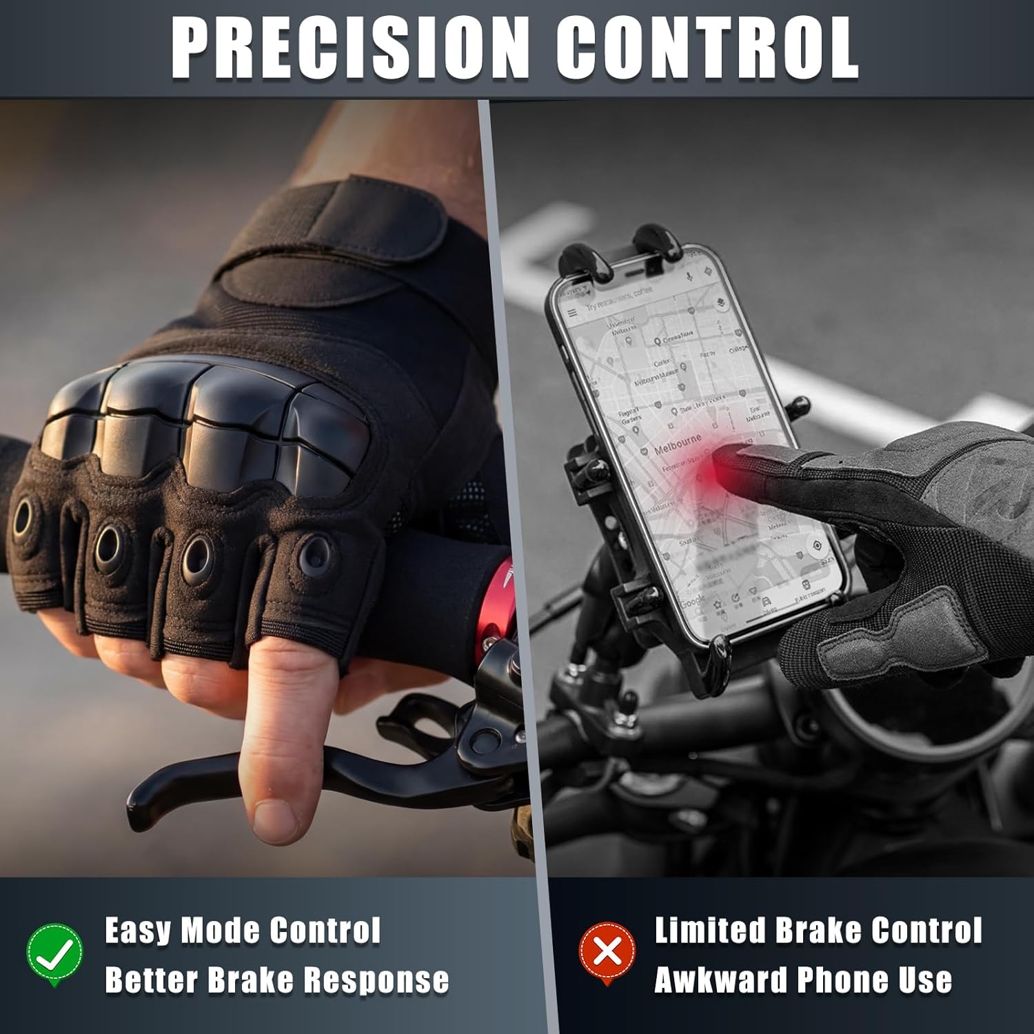 Wallke Tactical Fingerless Gloves - Comfortable Touchscreen Gloves with Knuckle Protection for Cycling, Climbing, and More