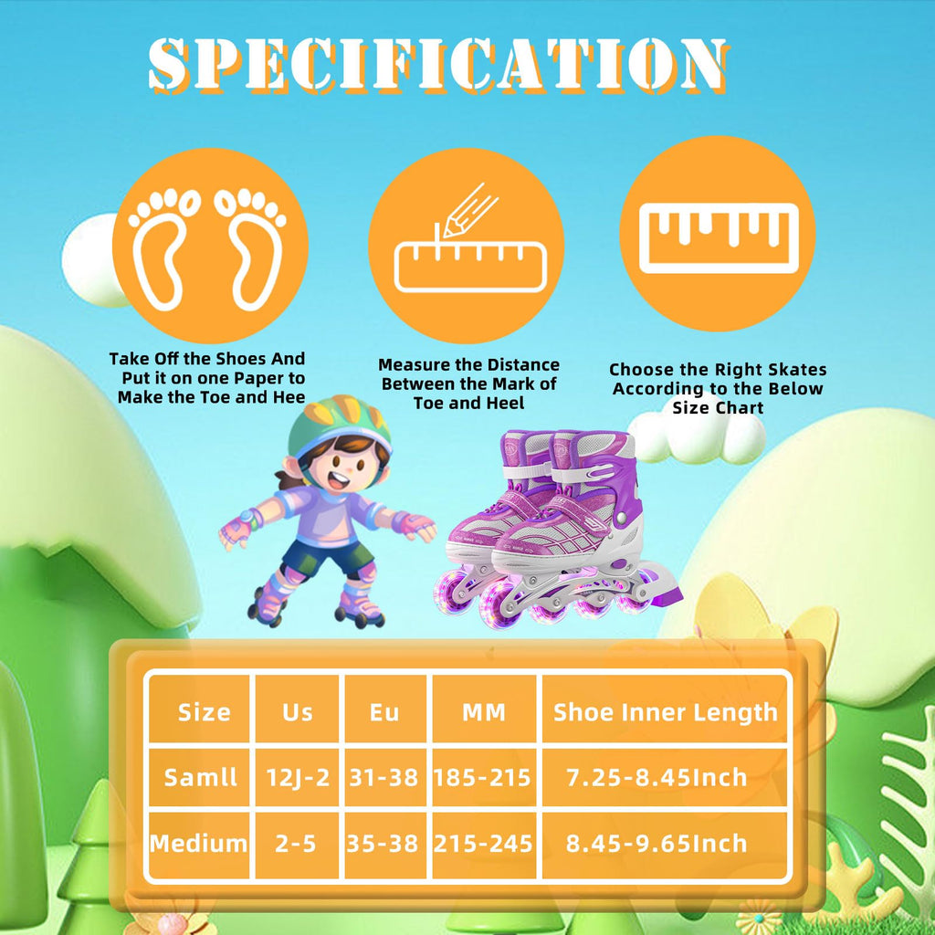 Uleetot Inline Skates for Boys, Girls,.Adjustable Light up Roller Skates Purple Holographic High Top Faux Leather Rollerskates for Beginner Indoor Outdoor (Medium-Big Kids(2-5 US))