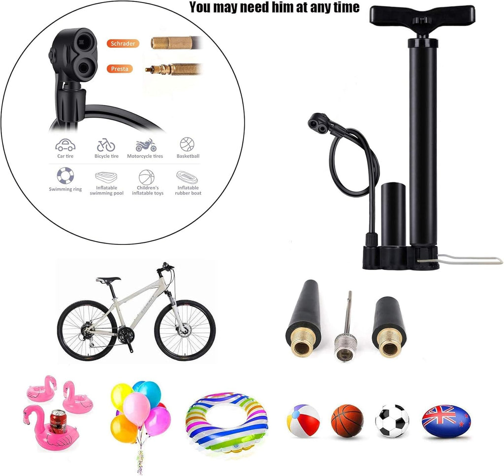 VIMILOLO Bicycle Pump - Portable Floor Pump with Gauge for Presta & Schrader Valves | Ideal for Bikes & Balls