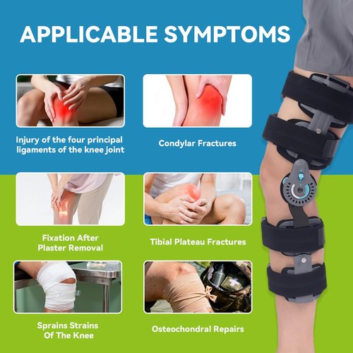 Komzer Hinged Knee Brace, Post Op ROM Immobilizer Orthopedic Rehabilitation Brace for ACL, MCL, Meniscus Tear Recovery and Adjustable Stabilizer for Men & Women, Universal Fit Stabilizer for Left/Right Leg