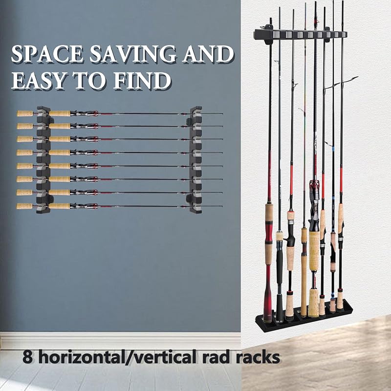 Vertical Fishing Rod Holder Wall Mount - 8 Vertical, Gray/Red, Language LinguaNG