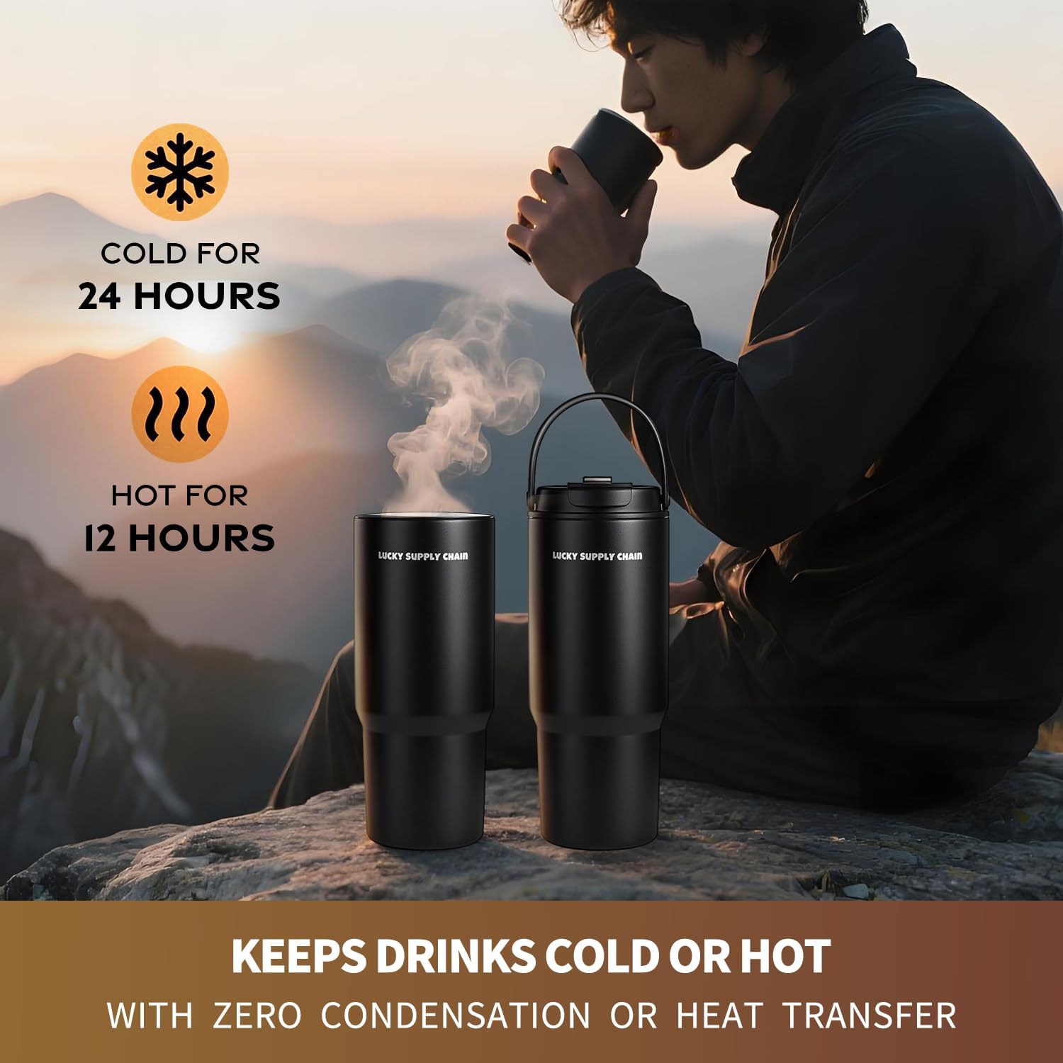 Skiennix Stainless Steel Water Bottle - 24 Oz Vacuum Insulated Tumbler with Straw | Keeps Drinks Cold for 12 Hrs, Iced for 24 Hrs (Black)