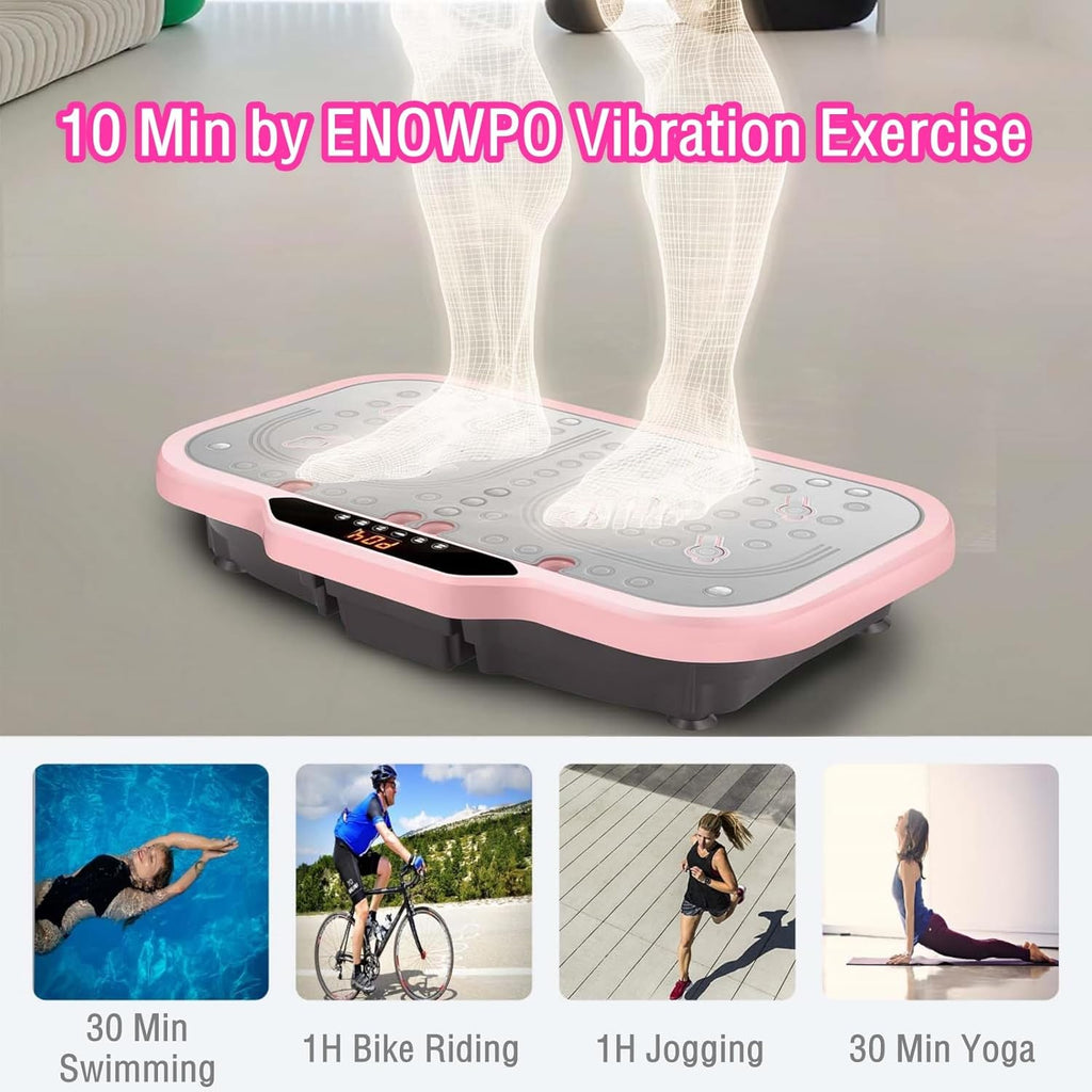 Skiennix Vibration Plate Exercise Machine - Whole Body Fitness Platform with Bluetooth & Resistance Bands | Pink