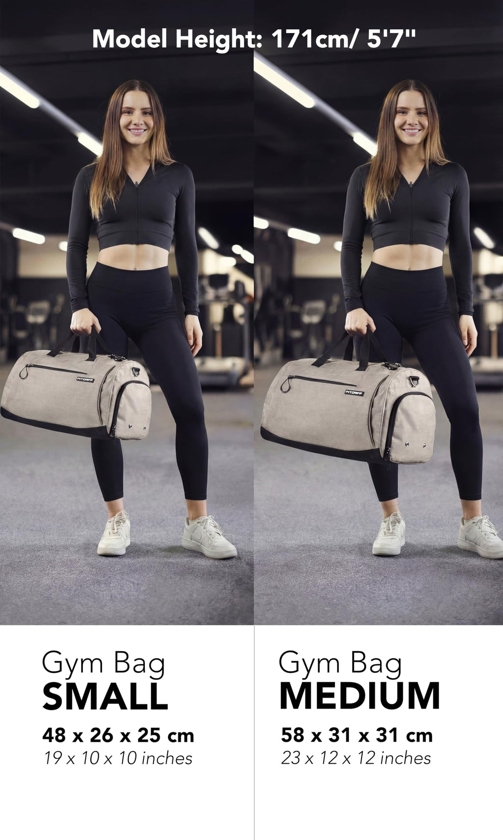 Fitgriff® Gym Bag for Men & Women with Shoe & Wet Compartment - Duffle Bag for Travel, Sports, Fitness & Workout (Beige, 23 x 12 x 12″ (Medium))
