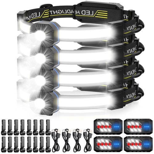 Spriak LED Headlamp, 1000lumens 230° Widebeam Headlight 4 Packs, USB Rechargeable HeadLamp with Red Taillight, Lightweight Waterproof Headband Light for Camping Running Hiking, Hard Hat Headlamp