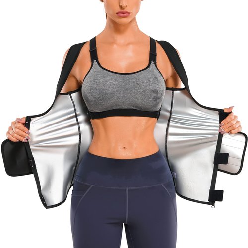 TrainingGirl Women Sweat Vest Waist Trainer Trimmer Belt Weight Loss Hot Sauna Suit Zipper Workout Tank Tops Slim Body Shaper (Black, Small)