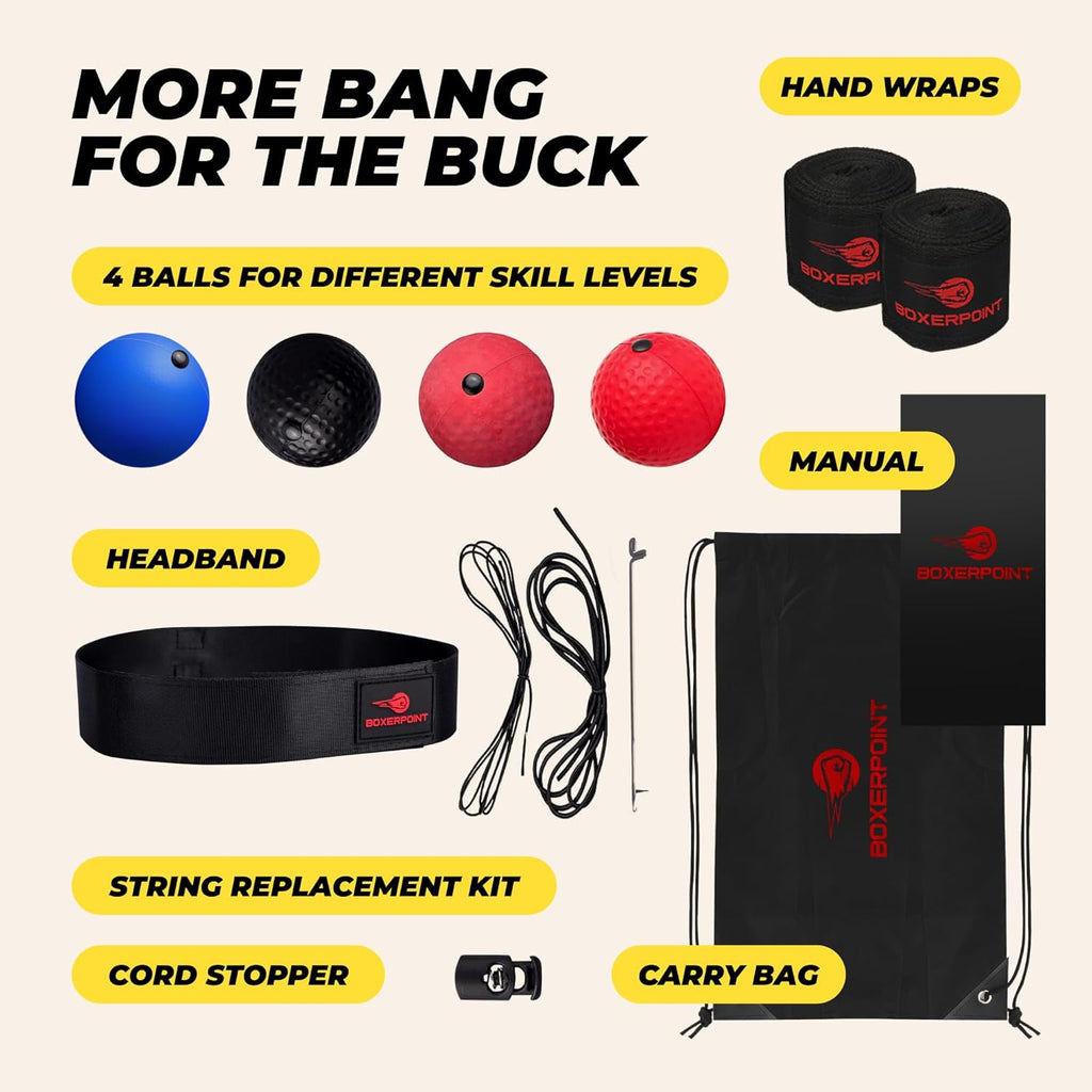 React Boxing Reflex Ball - Improve Hand-Eye Coordination with Headband, Carry Bag & Hand Wraps