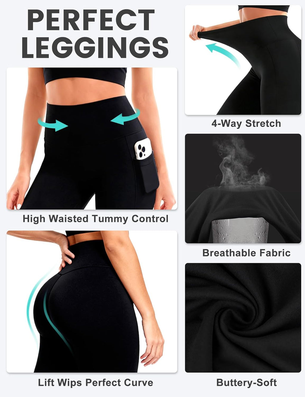 Bluemaple Leggings | High Waist Soft Yoga Pants with Pockets - Tummy Control for Women